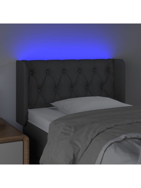 Gultas galvgalis ar led, 83x16x78/88 cm, tumši pelēks audums