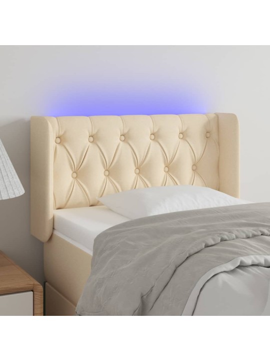 Gultas galvgalis ar led, 83x16x78/88 cm, krēmkrāsas audums
