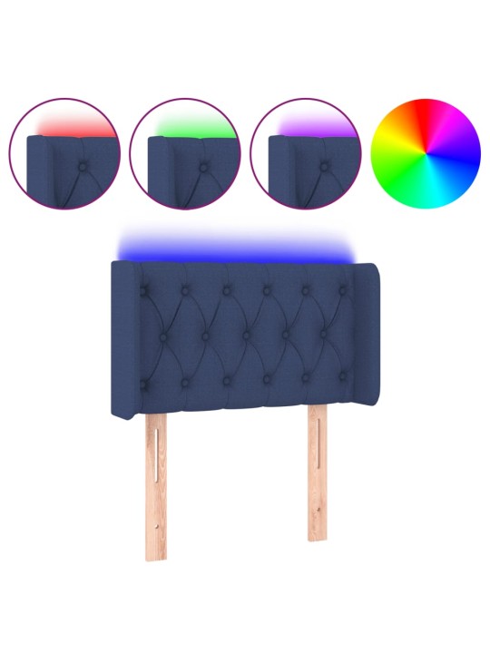 Gultas galvgalis ar led, 83x16x78/88 cm, zils audums