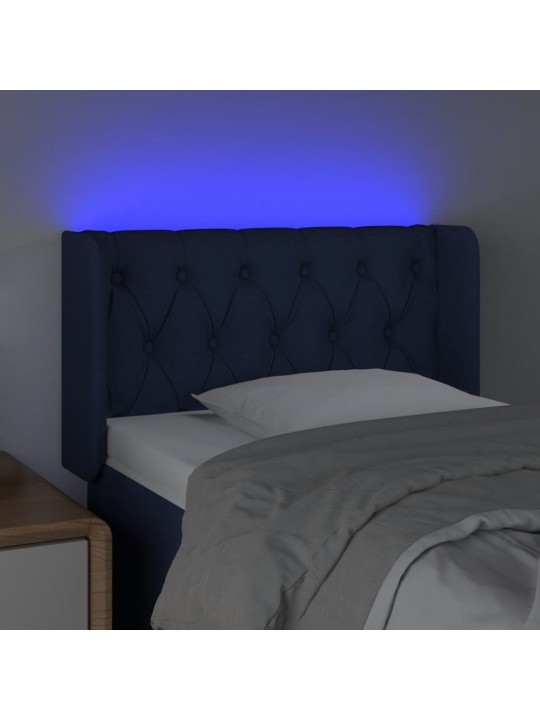 Gultas galvgalis ar led, 83x16x78/88 cm, zils audums