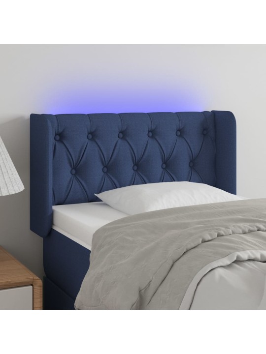 Gultas galvgalis ar led, 83x16x78/88 cm, zils audums