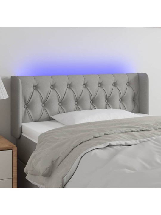 Gultas galvgalis ar led, 93x16x78/88 cm, gaiši pelēks audums