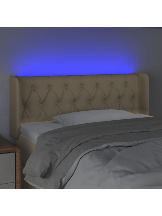 Gultas galvgalis ar led, 93x16x78/88 cm, krēmkrāsas audums