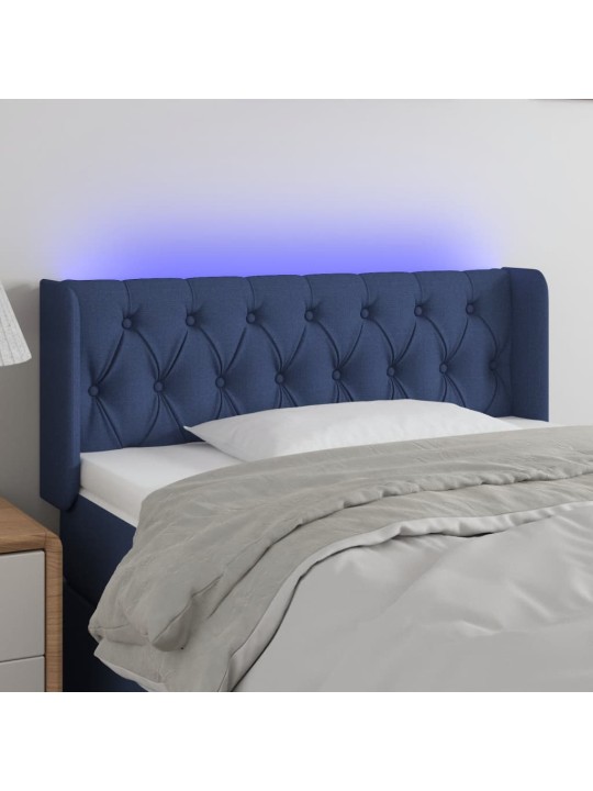 Gultas galvgalis ar led, 93x16x78/88 cm, zils audums