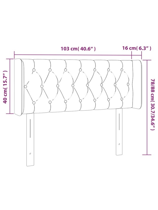 Gultas galvgalis ar LED, 103x16x78/88 cm, krēmkrāsas audums
