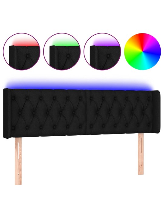 Gultas galvgalis ar LED, 147x16x78/88 cm, melns audums