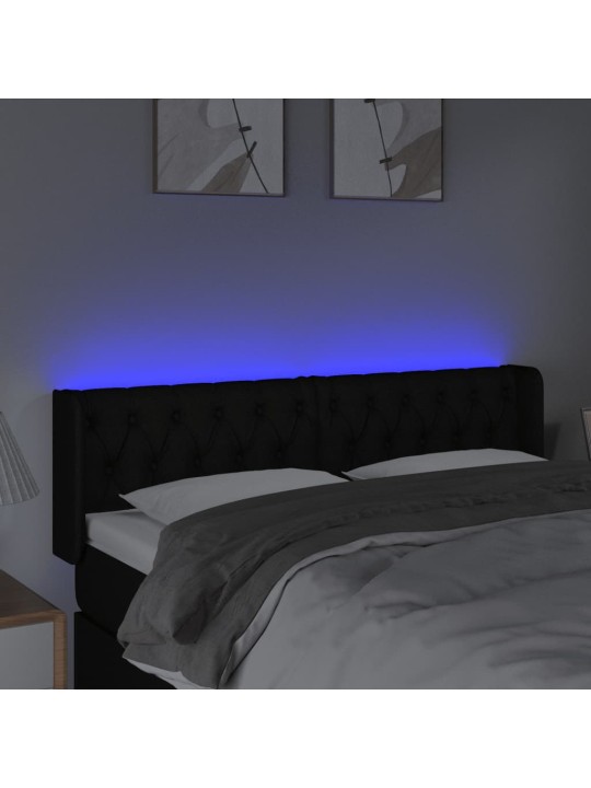 Gultas galvgalis ar LED, 147x16x78/88 cm, melns audums