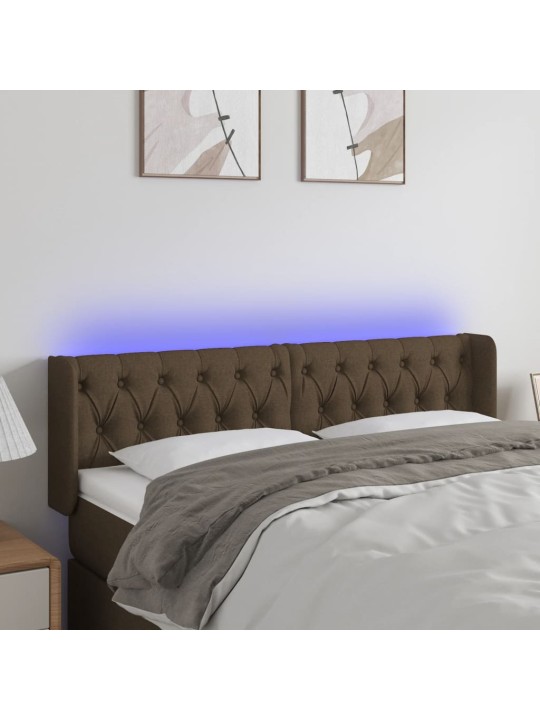 Gultas galvgalis ar LED, 147x16x78/88 cm, tumši brūns audums