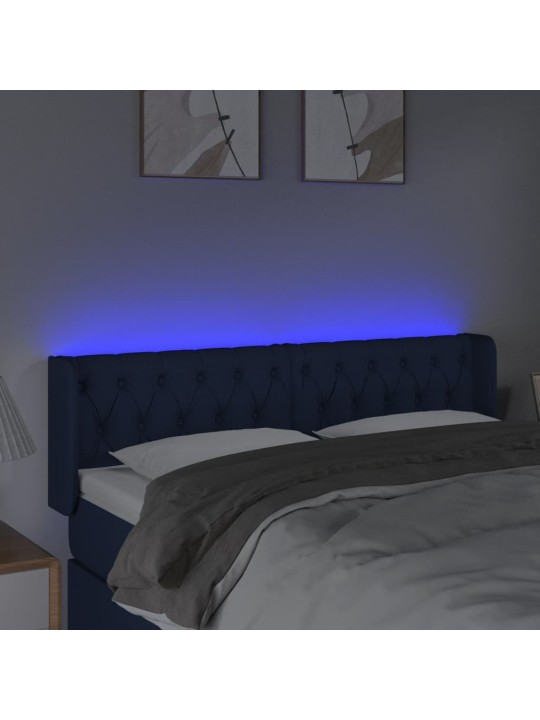 Gultas galvgalis ar led, 147x16x78/88 cm, zils audums