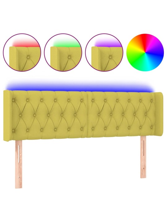 Gultas galvgalis ar LED, 147x16x78/88 cm, zaļš audums
