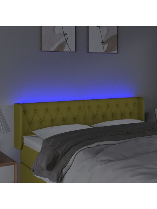Gultas galvgalis ar LED, 147x16x78/88 cm, zaļš audums