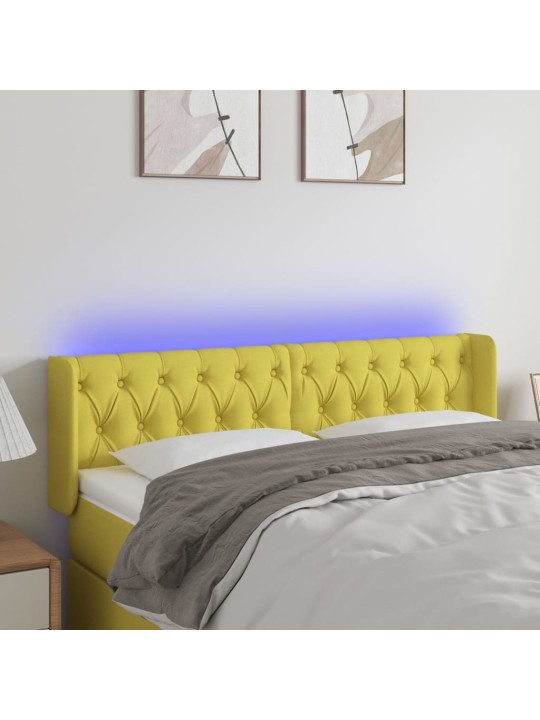 Gultas galvgalis ar LED, 147x16x78/88 cm, zaļš audums