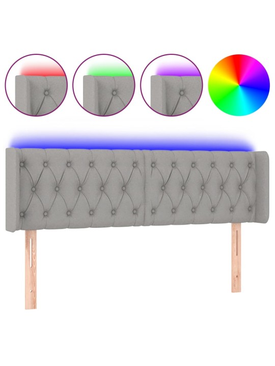 Gultas galvgalis ar LED, 163x16x78/88 cm, gaiši pelēks audums
