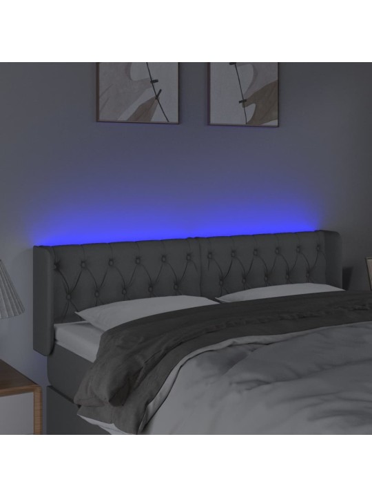 Gultas galvgalis ar LED, 163x16x78/88 cm, gaiši pelēks audums