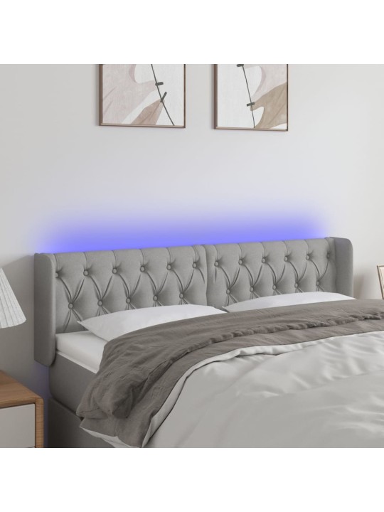 Gultas galvgalis ar LED, 163x16x78/88 cm, gaiši pelēks audums