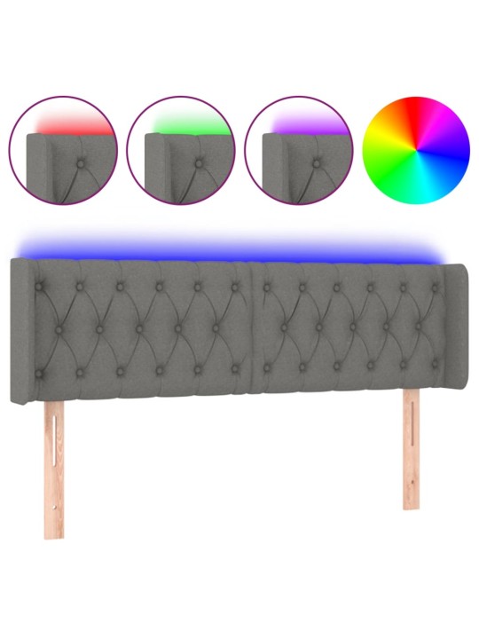 Gultas galvgalis ar LED, 163x16x78/88 cm, tumši pelēks audums