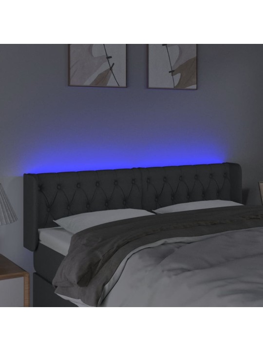 Gultas galvgalis ar LED, 163x16x78/88 cm, tumši pelēks audums
