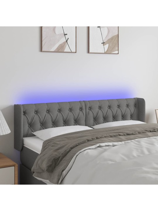 Gultas galvgalis ar LED, 163x16x78/88 cm, tumši pelēks audums