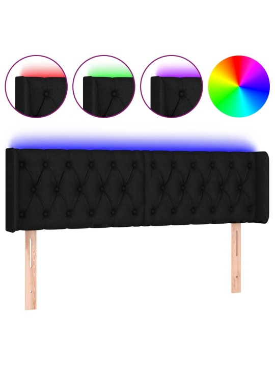 Gultas galvgalis ar LED, 163x16x78/88 cm, melns audums
