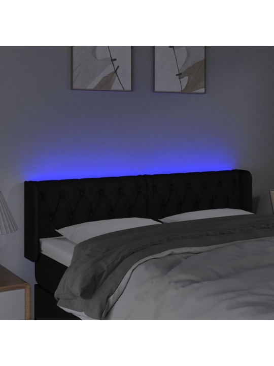 Gultas galvgalis ar LED, 163x16x78/88 cm, melns audums