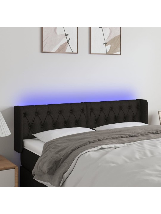 Gultas galvgalis ar LED, 163x16x78/88 cm, melns audums