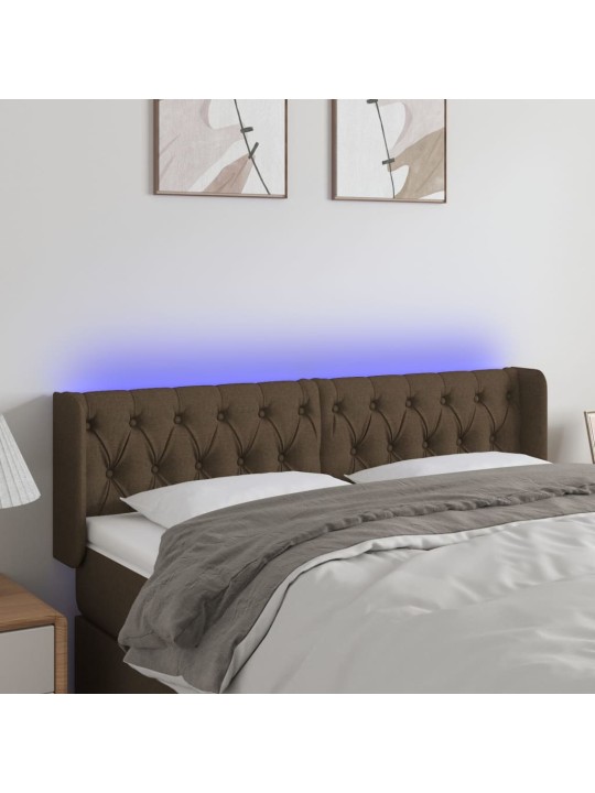 Gultas galvgalis ar led, 163x16x78/88 cm, tumši brūns audums