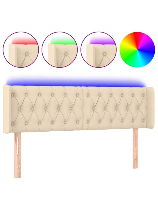 Gultas galvgalis ar LED, 163x16x78/88 cm, krēmkrāsas audums