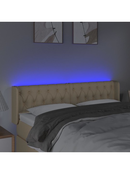 Gultas galvgalis ar LED, 163x16x78/88 cm, krēmkrāsas audums