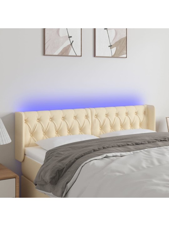 Gultas galvgalis ar LED, 163x16x78/88 cm, krēmkrāsas audums