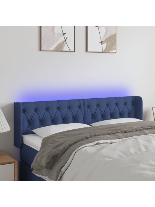 Gultas galvgalis ar LED, 163x16x78/88 cm, zils audums