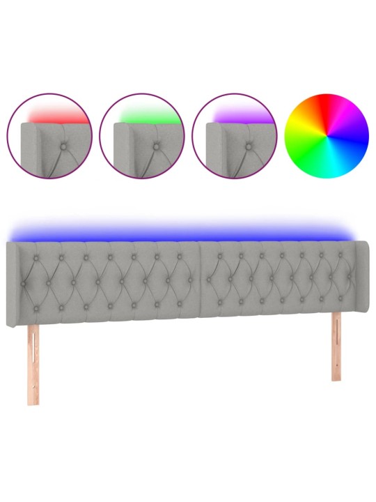 Gultas galvgalis ar led, 183x16x78/88 cm, gaiši pelēks audums