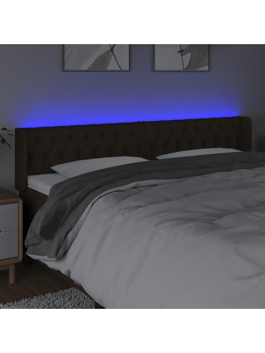 Gultas galvgalis ar LED, 183x16x78/88 cm, tumši brūns audums