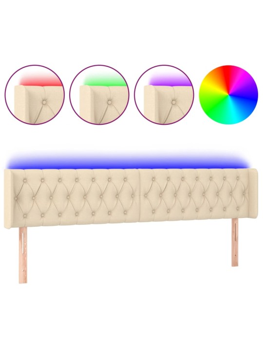 Gultas galvgalis ar LED, 183x16x78/88 cm, krēmkrāsas audums