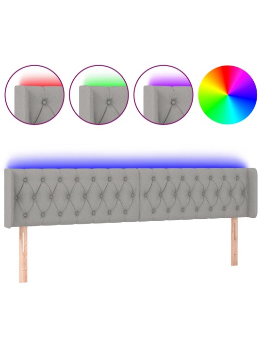 Gultas galvgalis ar LED, 203x16x78/88 cm, gaiši pelēks audums