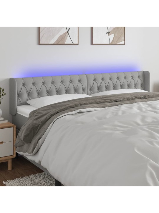 Gultas galvgalis ar LED, 203x16x78/88 cm, gaiši pelēks audums