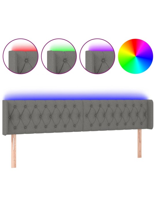 Gultas galvgalis ar led, 203x16x78/88 cm, tumši pelēks audums