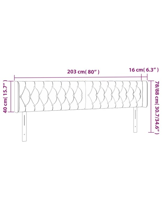 Gultas galvgalis ar led, 203x16x78/88 cm, tumši pelēks audums