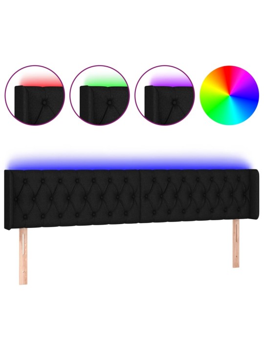 Gultas galvgalis ar led, 203x16x78/88 cm, melns audums