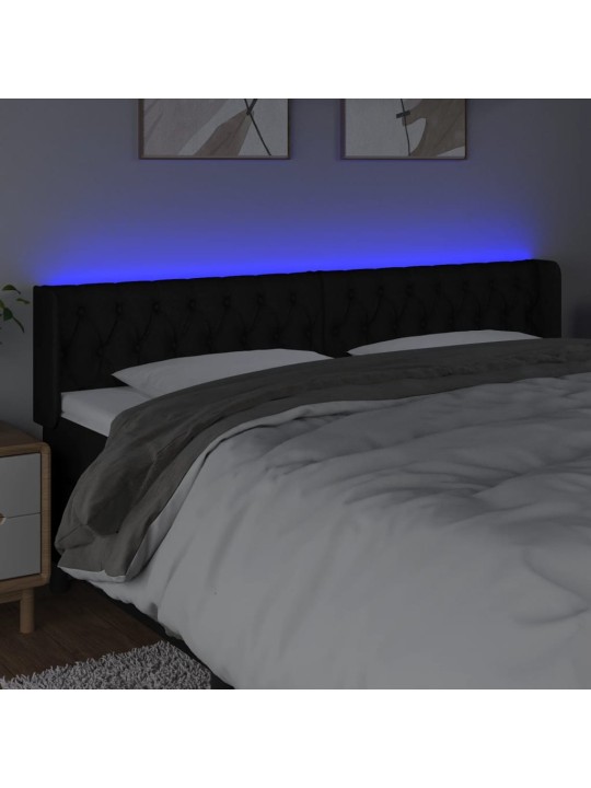Gultas galvgalis ar led, 203x16x78/88 cm, melns audums