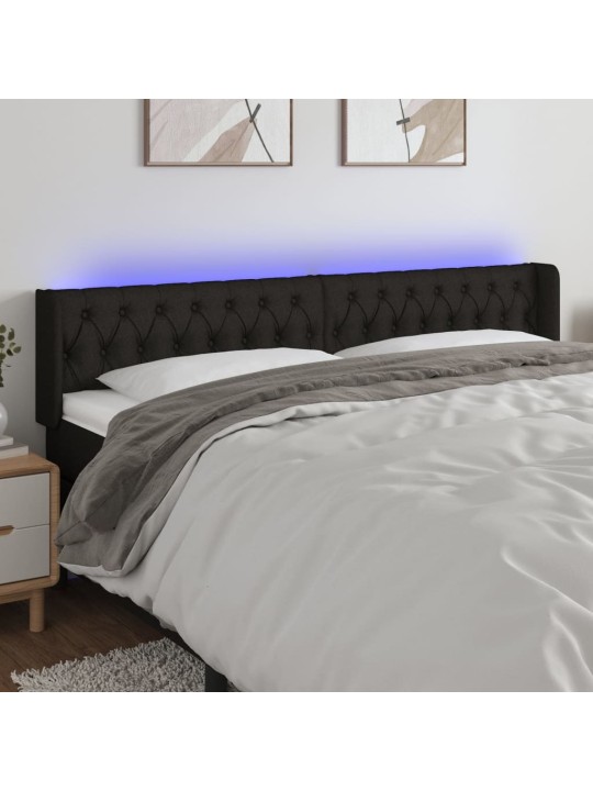 Gultas galvgalis ar led, 203x16x78/88 cm, melns audums