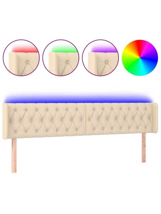 Gultas galvgalis ar led, 203x16x78/88 cm, krēmkrāsas audums
