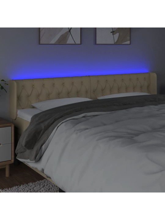 Gultas galvgalis ar led, 203x16x78/88 cm, krēmkrāsas audums
