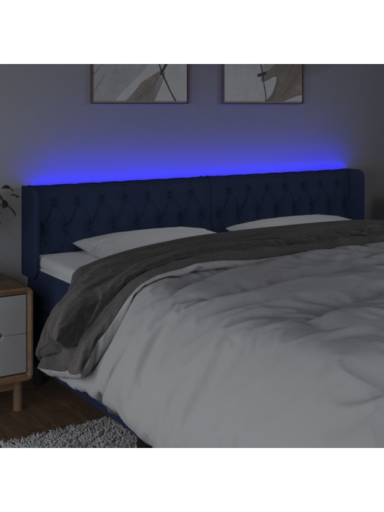 Gultas galvgalis ar led, 203x16x78/88 cm, zils audums