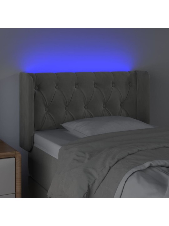 Gultas galvgalis ar led, 83x16x78/88 cm, gaiši pelēks samts