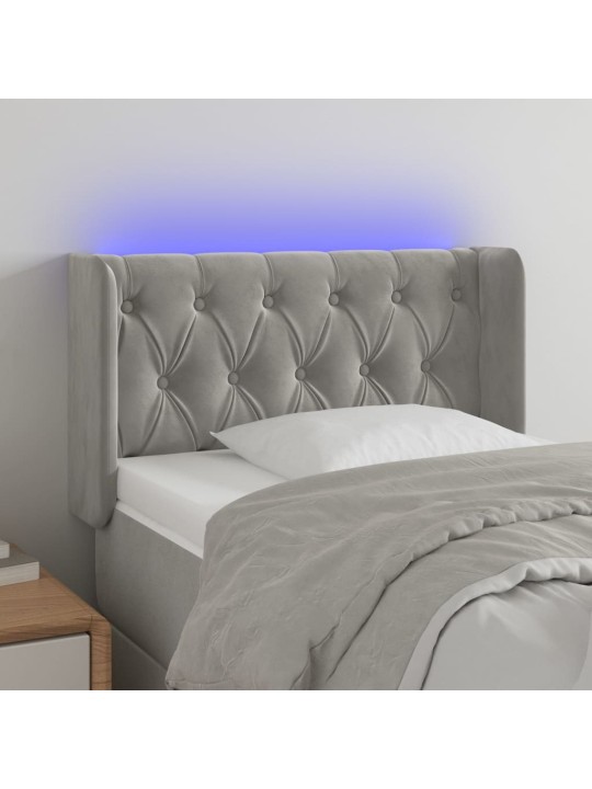 Gultas galvgalis ar led, 83x16x78/88 cm, gaiši pelēks samts