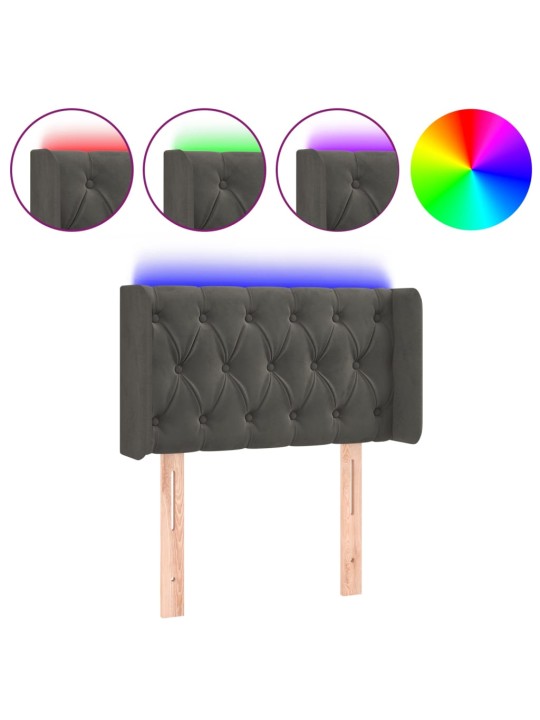 Gultas galvgalis ar led, 83x16x78/88 cm, tumši pelēks samts