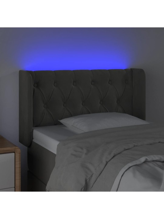 Gultas galvgalis ar led, 83x16x78/88 cm, tumši pelēks samts