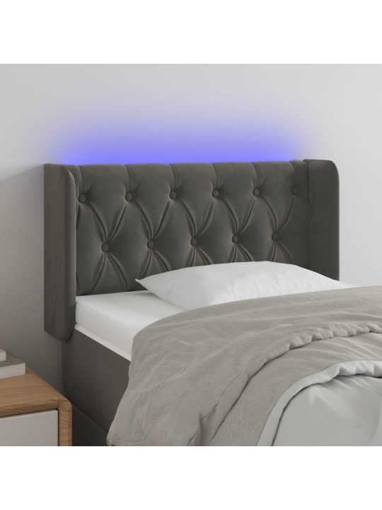 Gultas galvgalis ar led, 83x16x78/88 cm, tumši pelēks samts