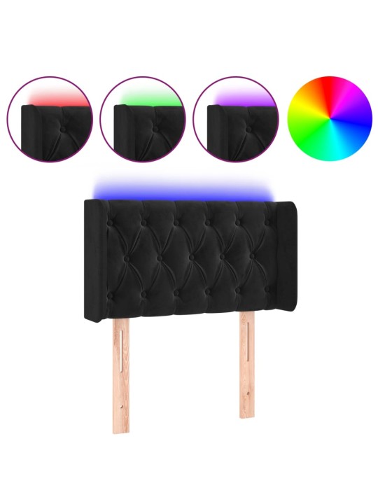 Gultas galvgalis ar led, 83x16x78/88 cm, melns samts