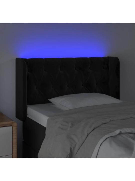 Gultas galvgalis ar led, 83x16x78/88 cm, melns samts